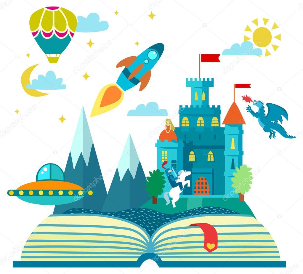 depositphotos 84175864 stock illustration open book with rocket